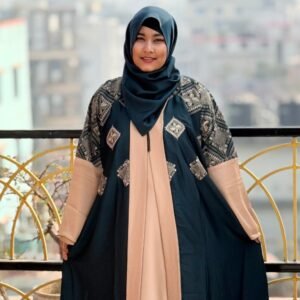 Midnight Teal Geometric Patterned Abaya