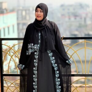 Onyx & Azure Scalloped Lace Abaya