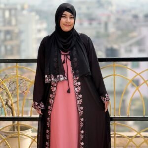 Rosewood & Black Embroidered Wrap Abaya